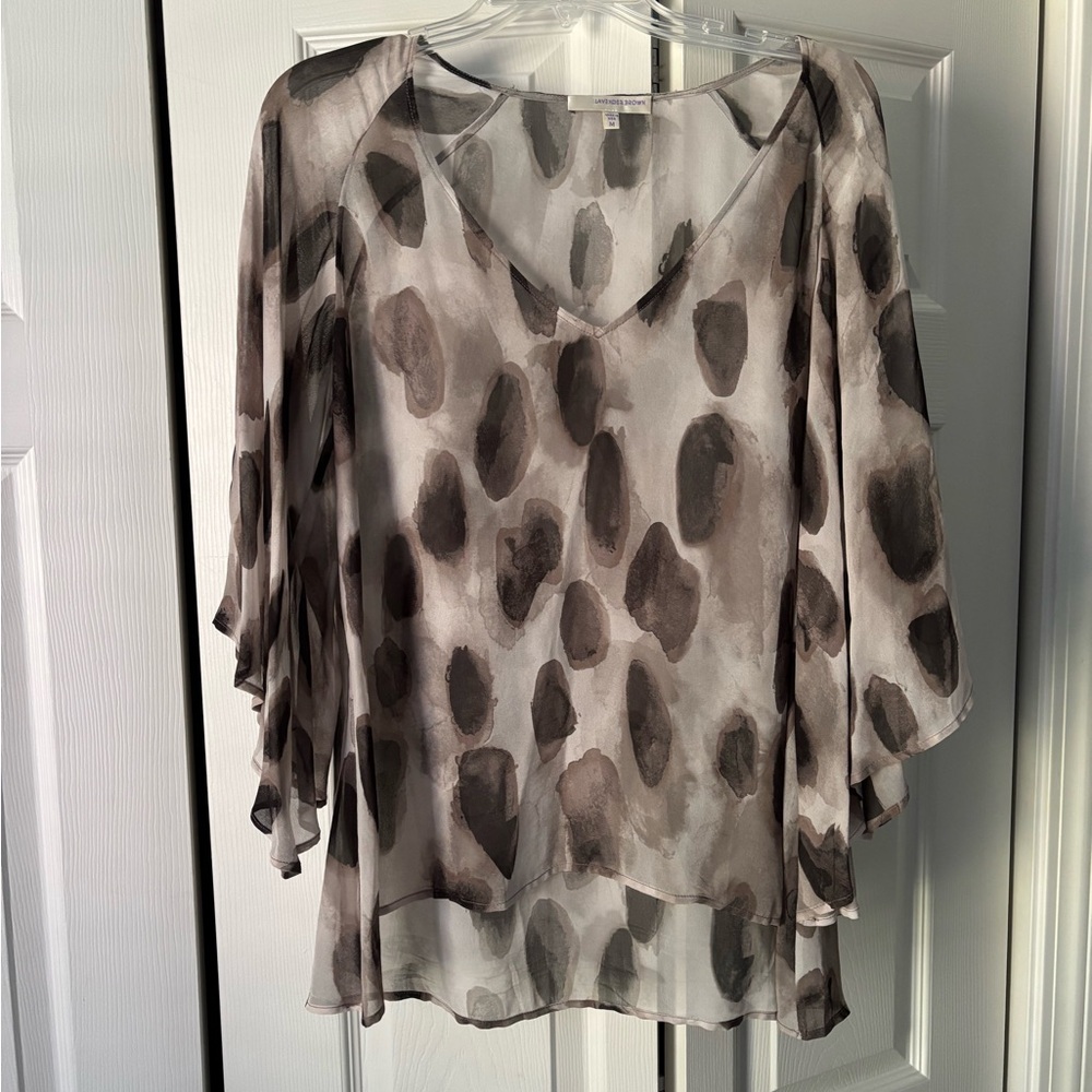 Lavender Brown Sheer Animal Print Blouse